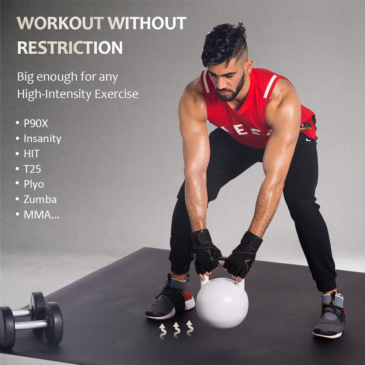 GXMMAT Large Exercise Mat 6'x4'/6'x5'/6'x6'(7mm), Thick Workout Mats for Home Gym Flooring, Extra Wide Non-Slip Durable Cardio Mat, Shoe Friendly, Perfect for Plyo, MMA, Jump Rope, Weights, Fitness