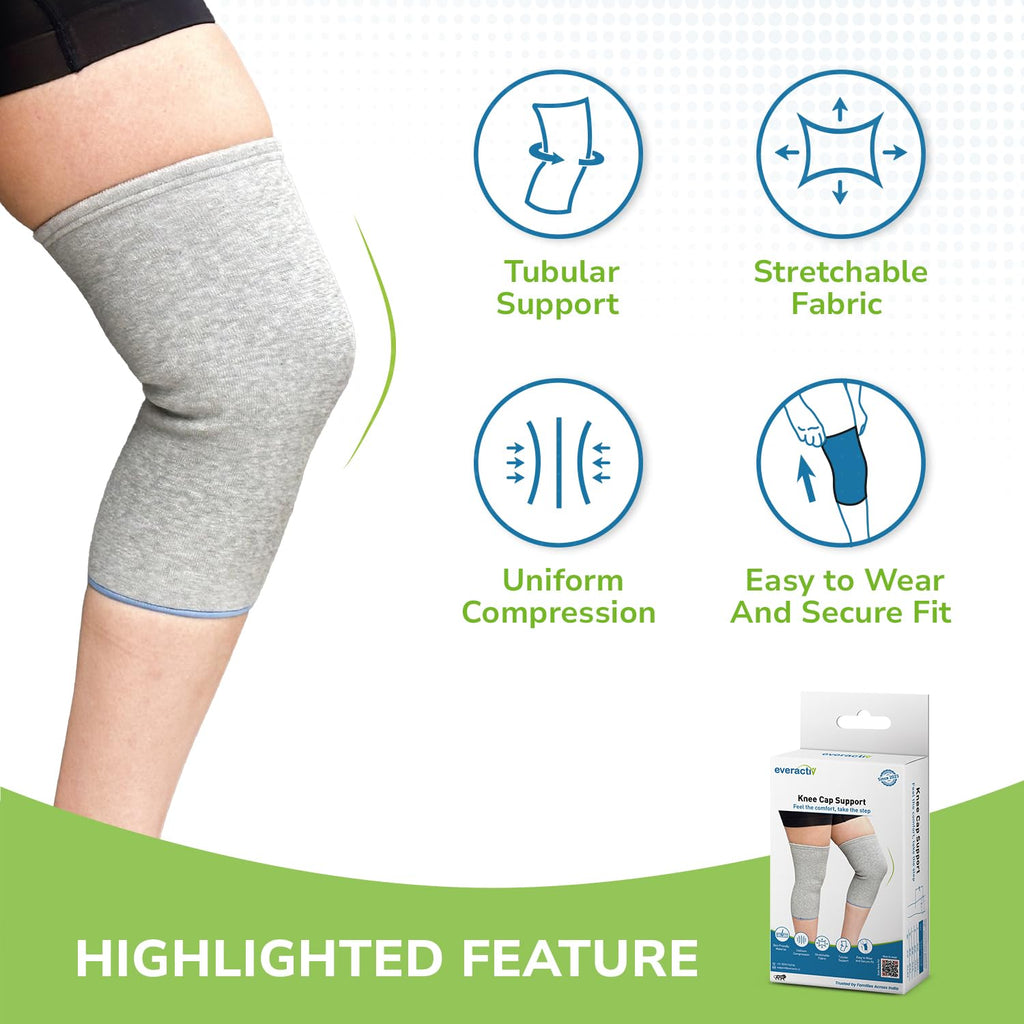 Everactiv Knee Support Sleeve – Compression Support for Arthritis, Joint Pain, and Post-Operative Recovery | Breathable Cotton Inner Lining | Unisex | 1 Pair (Large)
