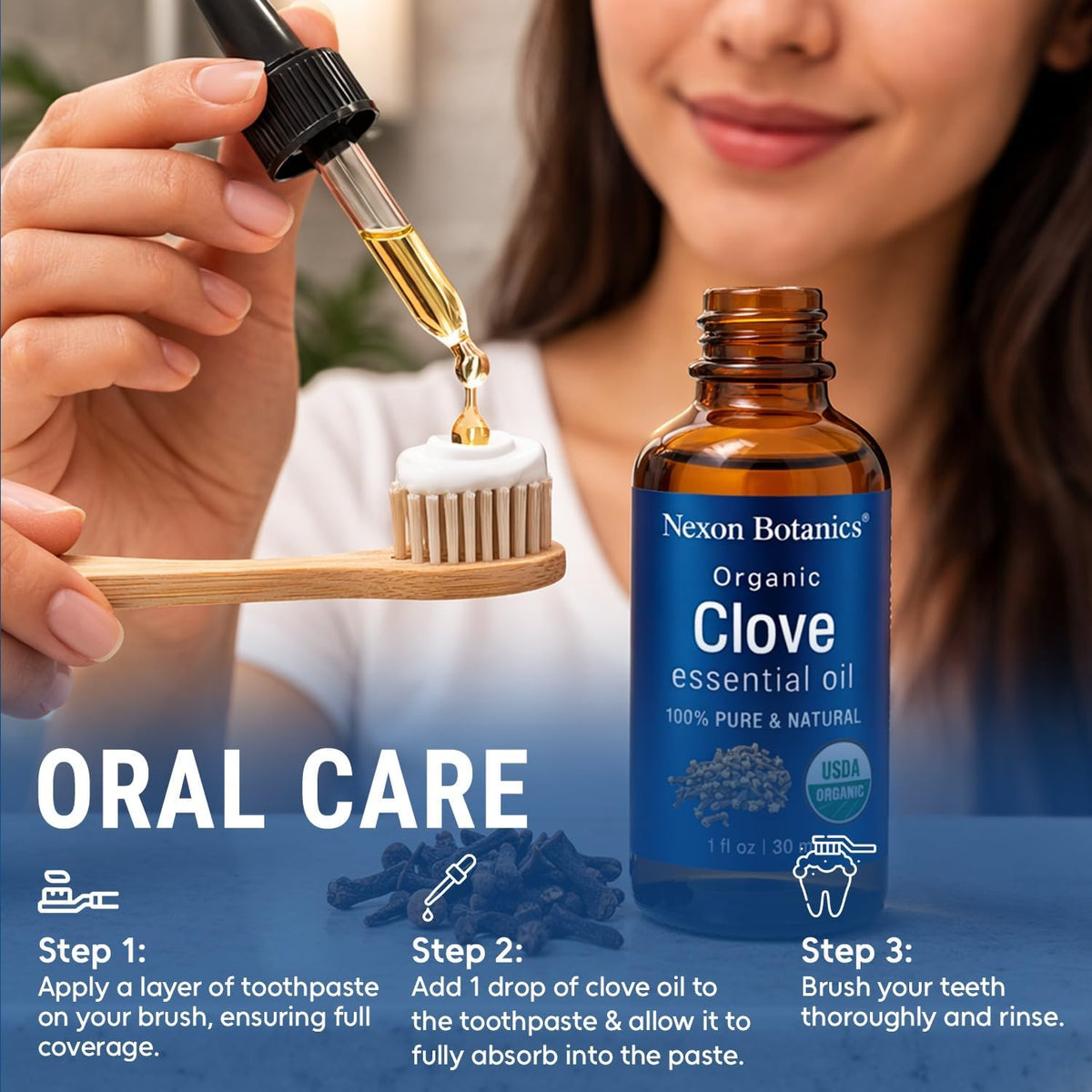 Organic Clove Essential Oil 30 ml - Pure, Undiluted for Teeth and Gums | Topical Clove Bud Essential Oil for Sore Muscles, Skin, Hair Care & Toothache - Natural Source of Eugenol - Nexon Botanics