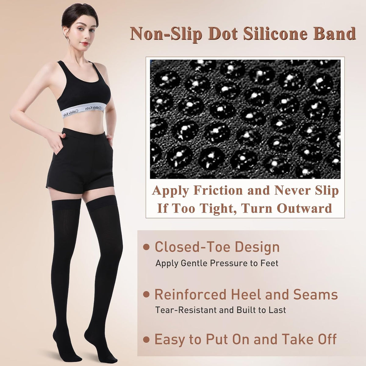 Medical Compression Stockings for Women and Men, 20-30 mmHg Thigh High Compression Socks, Closed Toe Graduated Compression Hoses, Circulation Pressure Stockings for Varicose Veins, Black, L