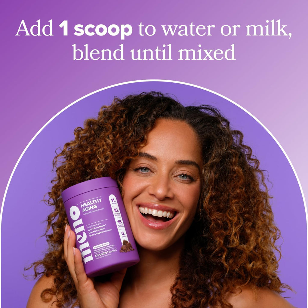 MENO Healthy Aging Collagen & Protein Powder – Support Joint & Bone Health, Lean Muscle Mass, Cognition, Skin & Hair Health – Whey Protein & Collagen – Chocolate Brownie Flavor - 15 Servings