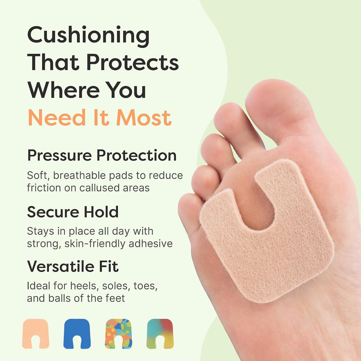 ZenToes U-Shaped Felt Callus Pads, Self-Stick Cushions, 24 Count | Thick padding offloads pressure from that one stubborn spot, stays put all day. Trim to fit, latex-free