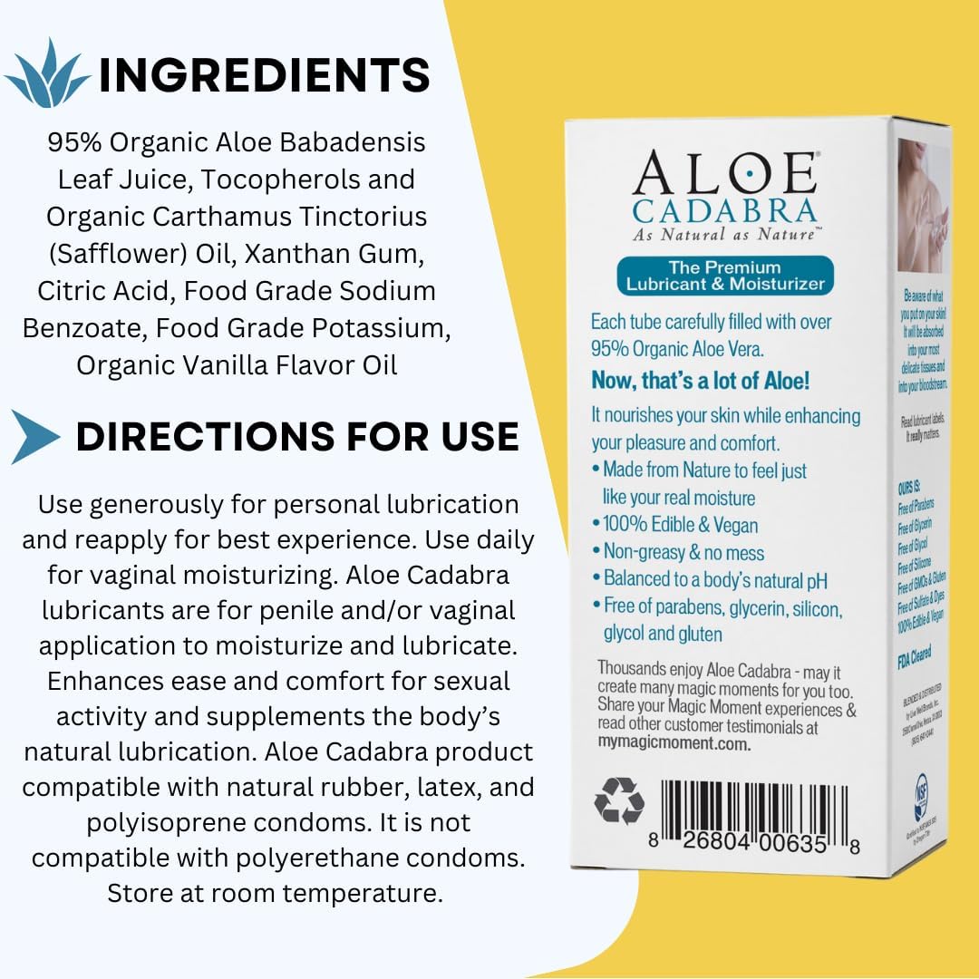 Aloe Cadabra Flavored Personal Lube for Oral Sex, Best Organic Edible Lubricant for Men, Women and Couples, Pina Colada, 2.5 Ounce