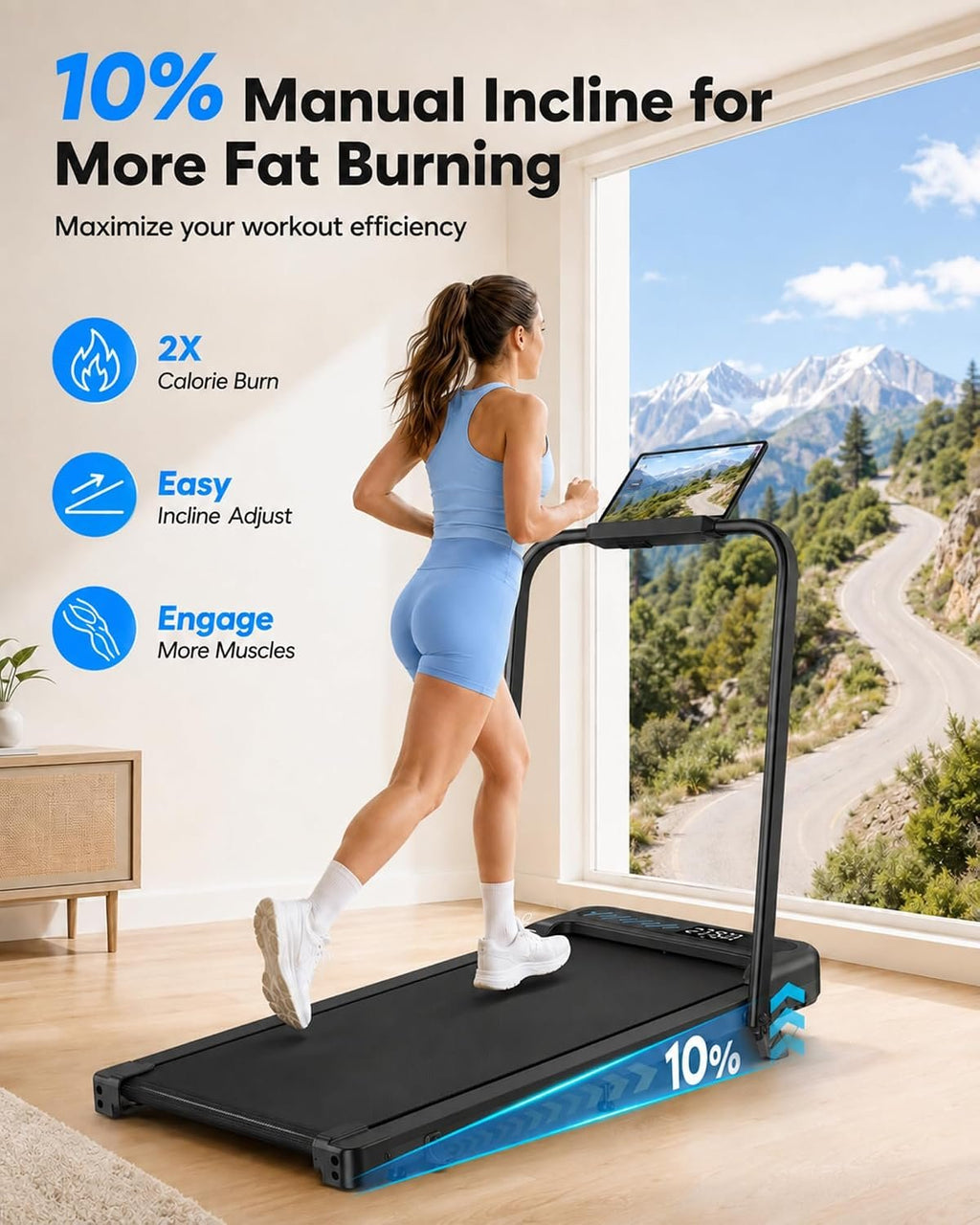 Cardirun Walking Pad with Incline and Stable Handle Bar, Foldable Treadmill