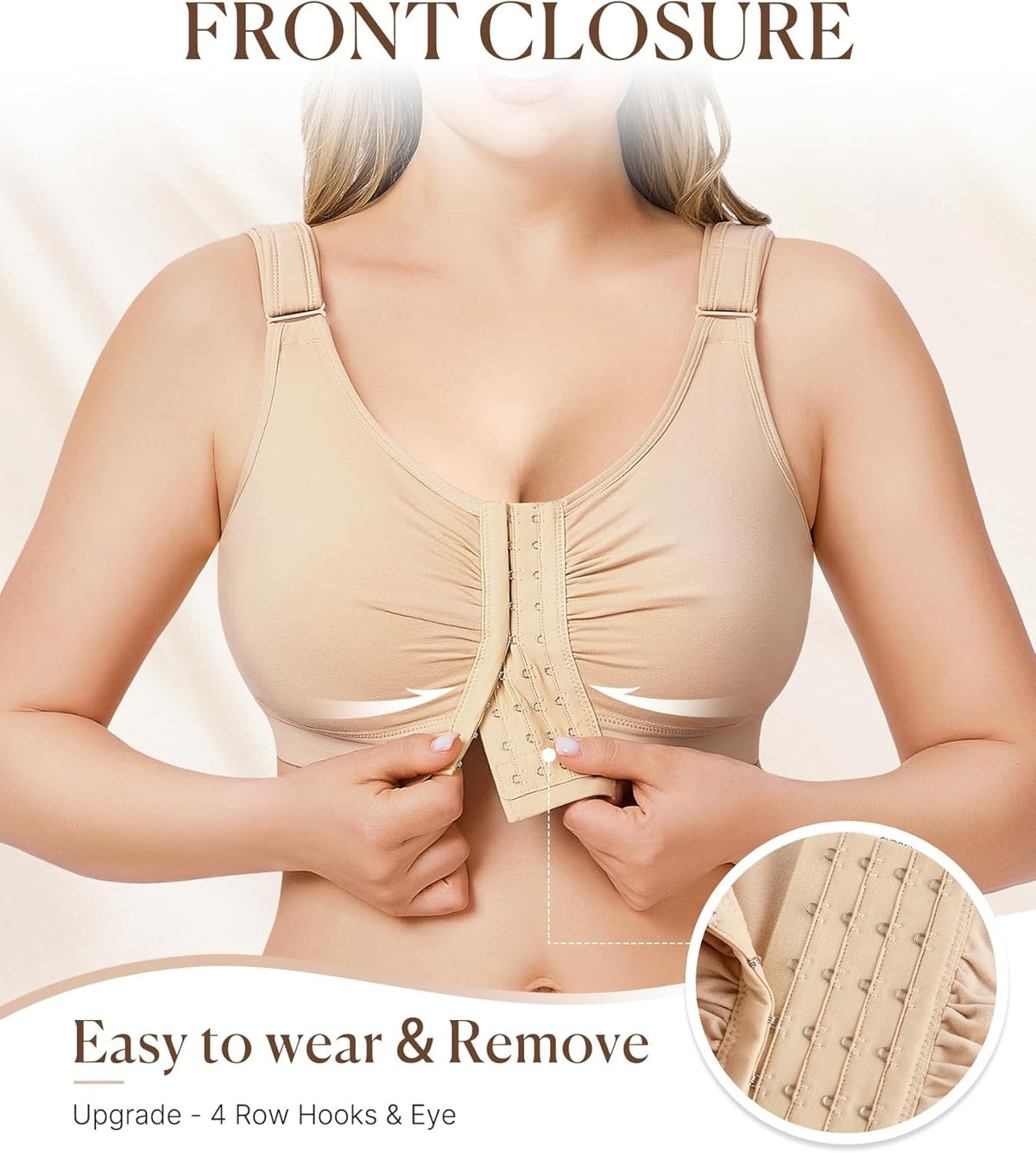 BRABIC Post Surgery Front Closure Bras for Women Full Coverage Compression Mastectomy Wireless Bra with Adjustable Straps