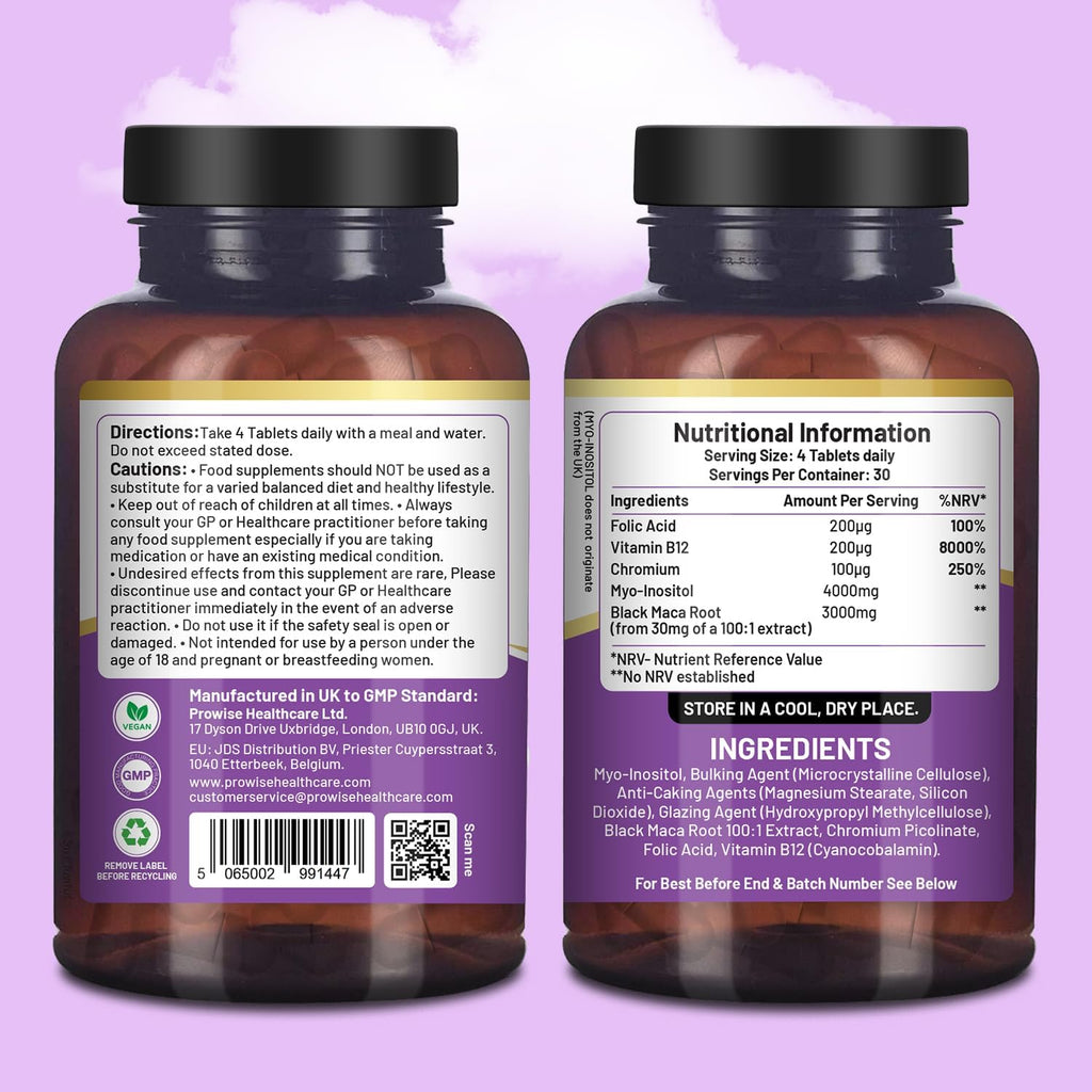 Myoinositol Complex 120 Vegan Tablets 7000mg Per Serving with Black Maca Root, Chromium, Folic Acid and Vitamin B12 | Hormone Balance for Women