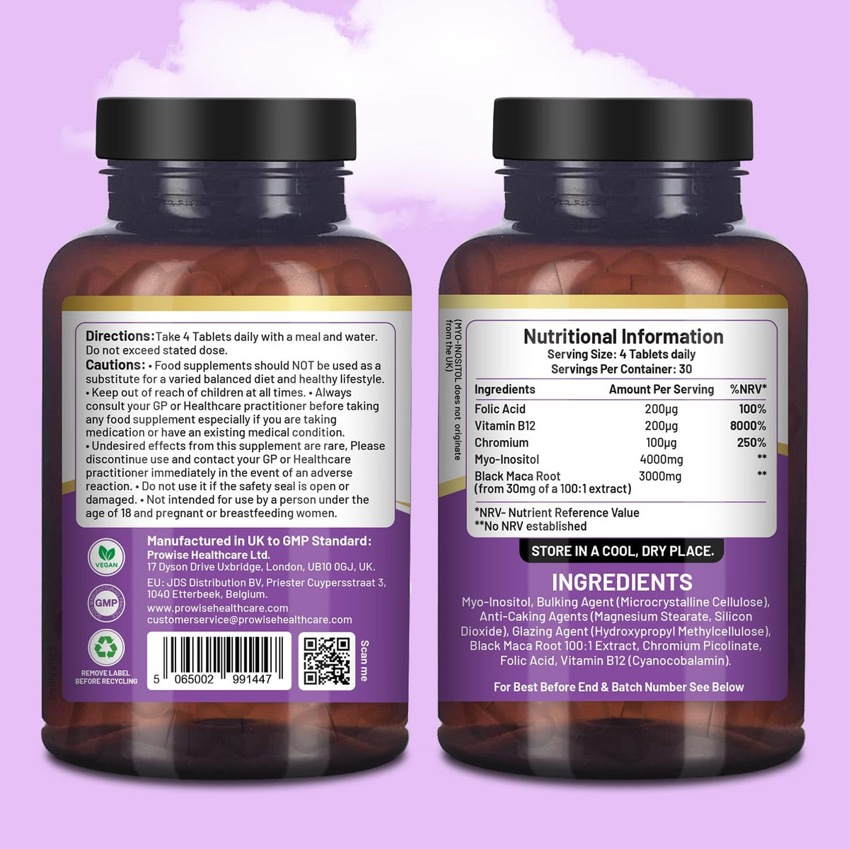 Myoinositol Complex 120 Vegan Tablets 7000mg Per Serving with Black Maca Root, Chromium, Folic Acid and Vitamin B12 | Hormone Balance for Women