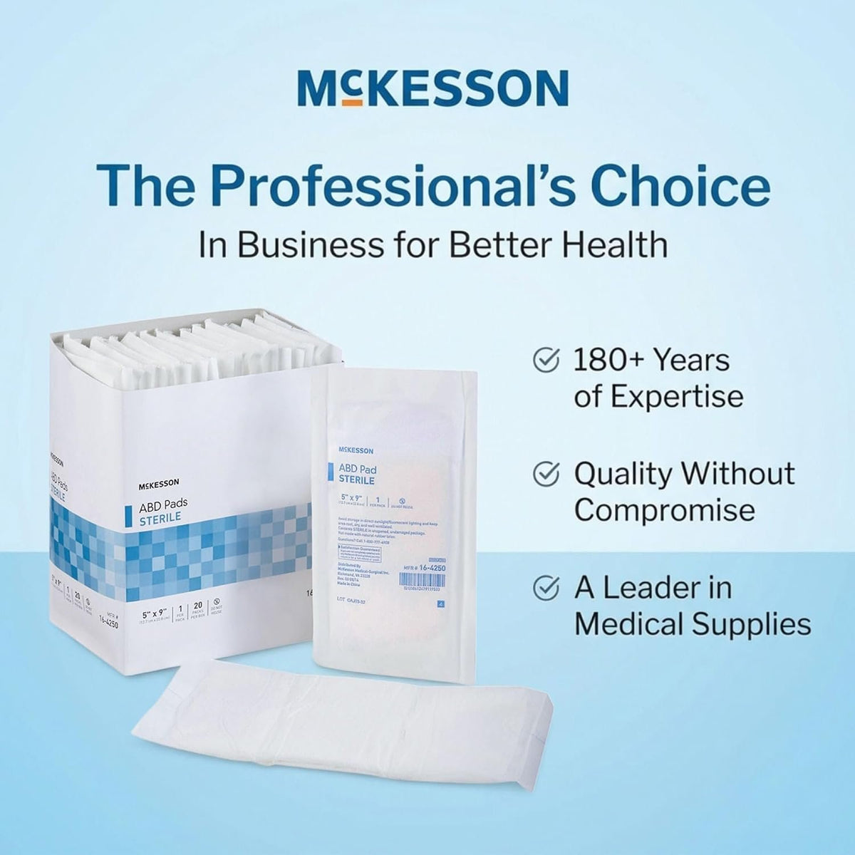 McKesson Sterile Abdominal- ABD Pads, 5 x 9 in