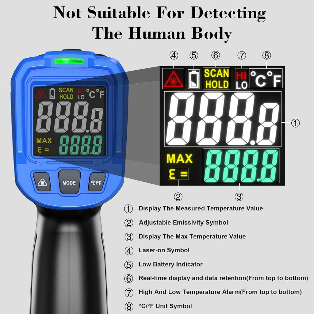 FKM Infrared Thermometer Gun -58°F~1112°F,Non Contact Laser Thermometer Gun