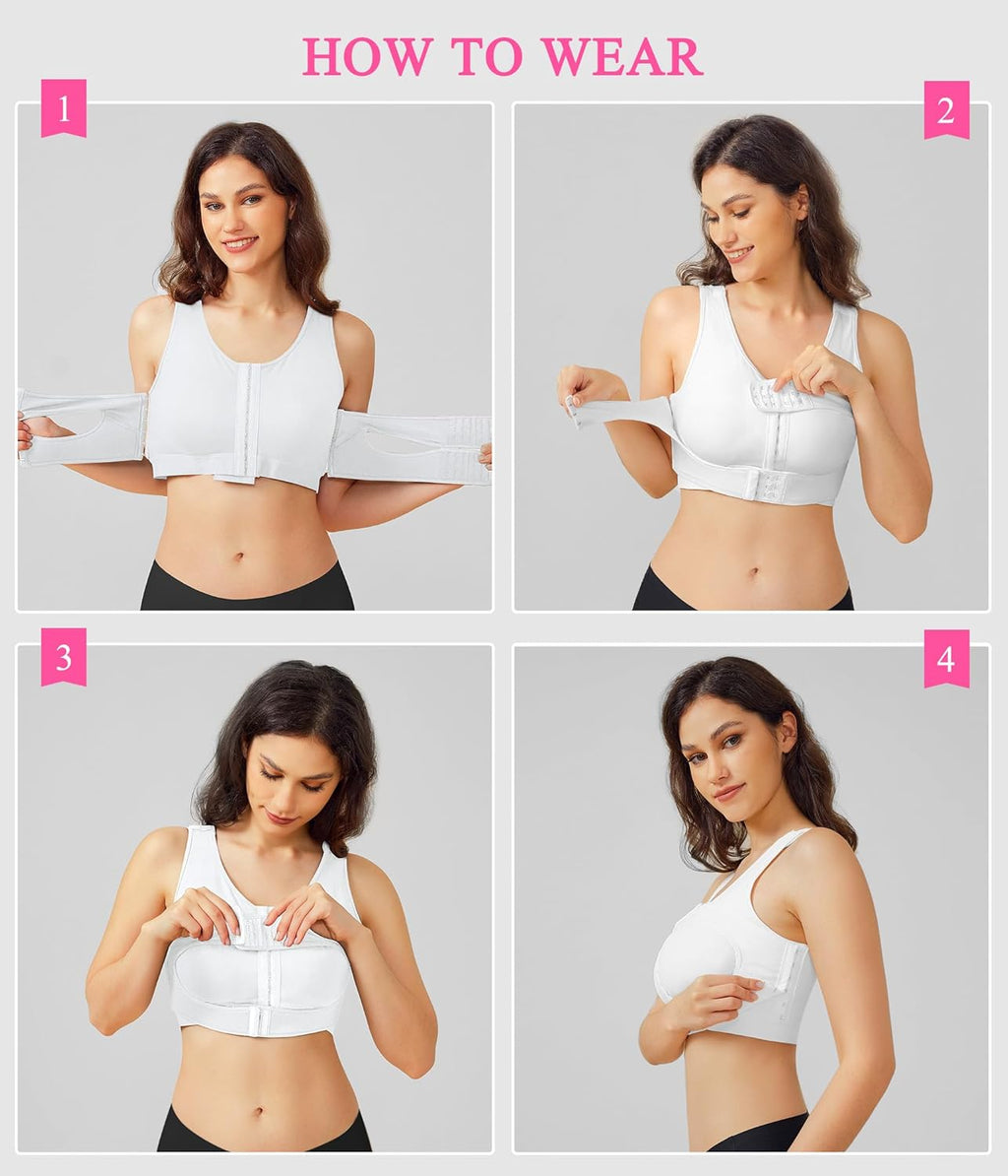 BRABIC Front Closure Post Surgical Compression Everyday Bra for Women Mastectomy with Removable Breast Support Band