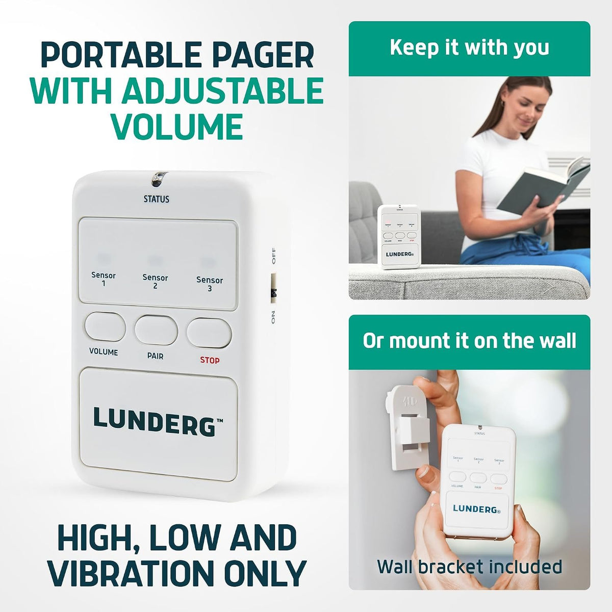 Lunderg Wireless Early Alert Bed Alarm System for Elderly & Fall Prevention | Alerts Caregivers Before They Get Up. No Loud In-Room Alarm To Frighten Your Loved One. Great For Dementia Care. US Company.