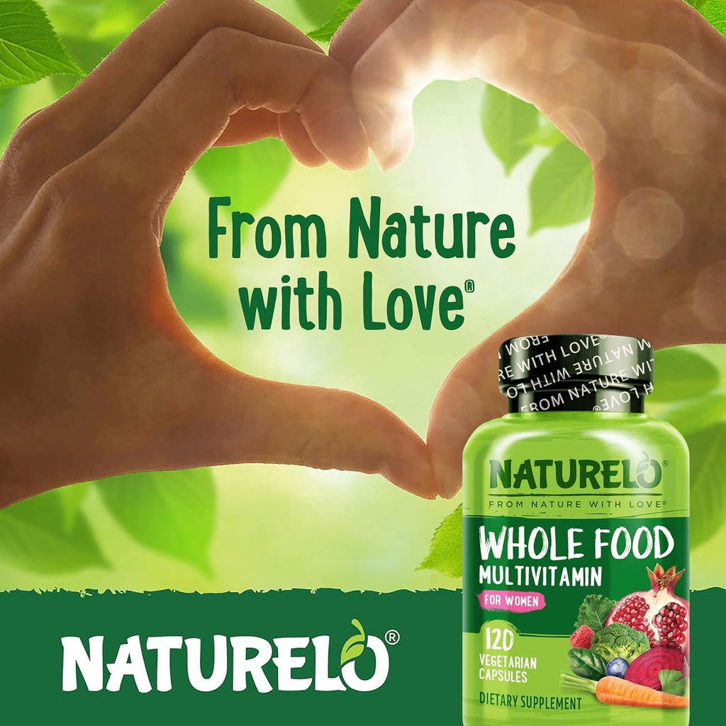 NATURELO Whole Food Multivitamin for Women - with Vitamins, Minerals, & Organic Extracts - Supplement for Energy and Heart Health - Non GMO - 120 Vegan Capsules