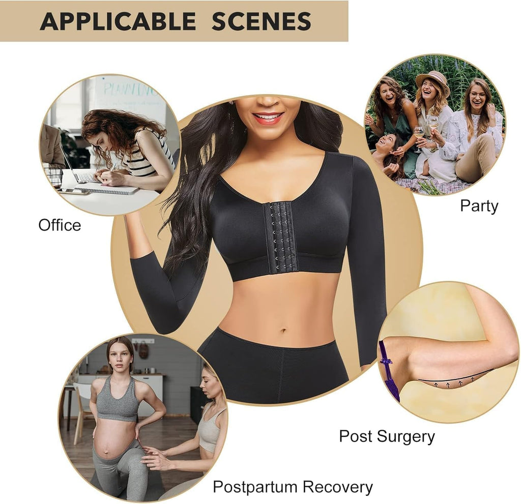 Women's Arm Shaper Tops Arm Lift Slimmer Compression Sleeves Support Garment Post Surgical Corrector, Slimming Arm Front Closure Shapewear Bra (SIZE XL)