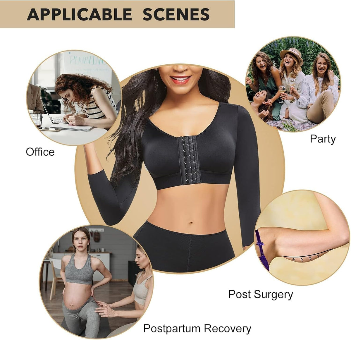 Women's Arm Shaper Tops Arm Lift Slimmer Compression Sleeves Support Garment Post Surgical Corrector, Slimming Arm Front Closure Shapewear Bra (SIZE XL)