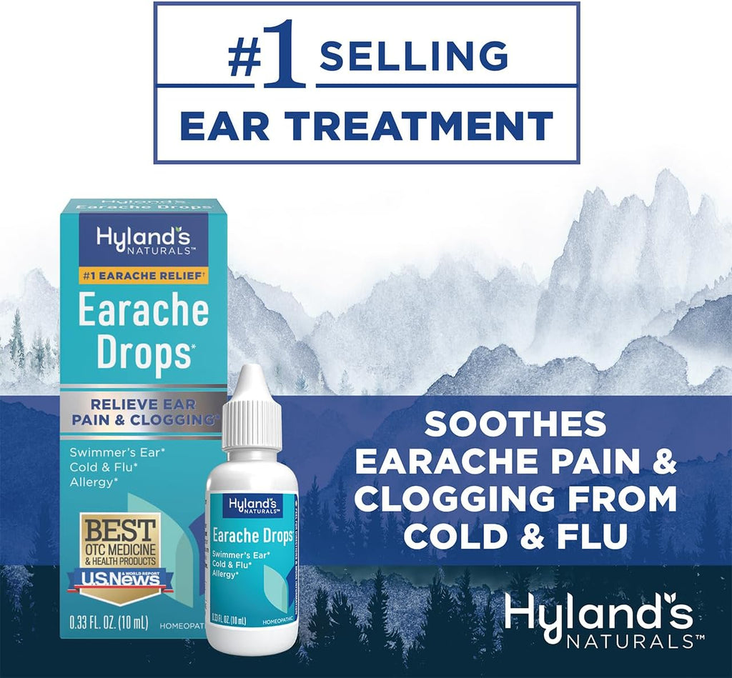 Hyland's Earache Drops, Natural Relief of Swimmer's Ear, Cold and Flu, Allergy Symptoms, Ages 4 and up, Day & Night, 0.33 Fl Oz (Pack of 2)