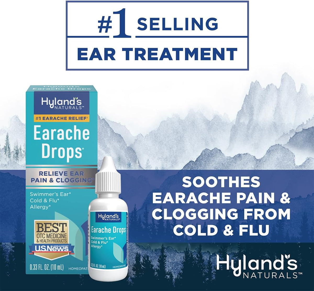 Hyland's Earache Drops, Natural Relief of Swimmer's Ear, Cold and Flu, Allergy Symptoms, Ages 4 and up, Day & Night, 0.33 Fl Oz (Pack of 2)