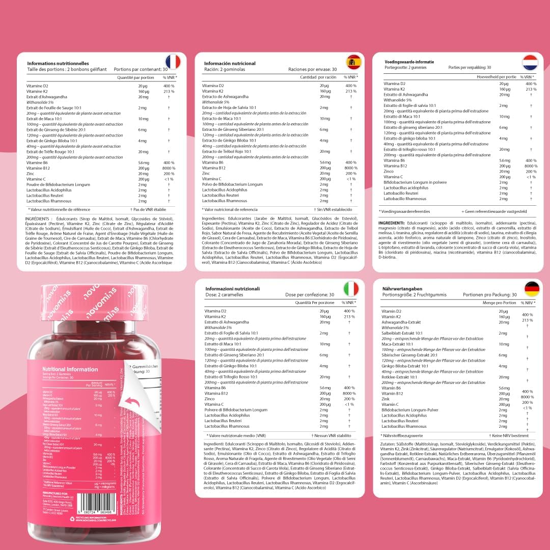 Perimenopause Supplement - 60 Gummies - with Maca, Red Clover, Sage, Probiotics, Ashwagandha - for Perimenopause and Menopause - Sugar Free - Hormone Balance for Women - Novomins
