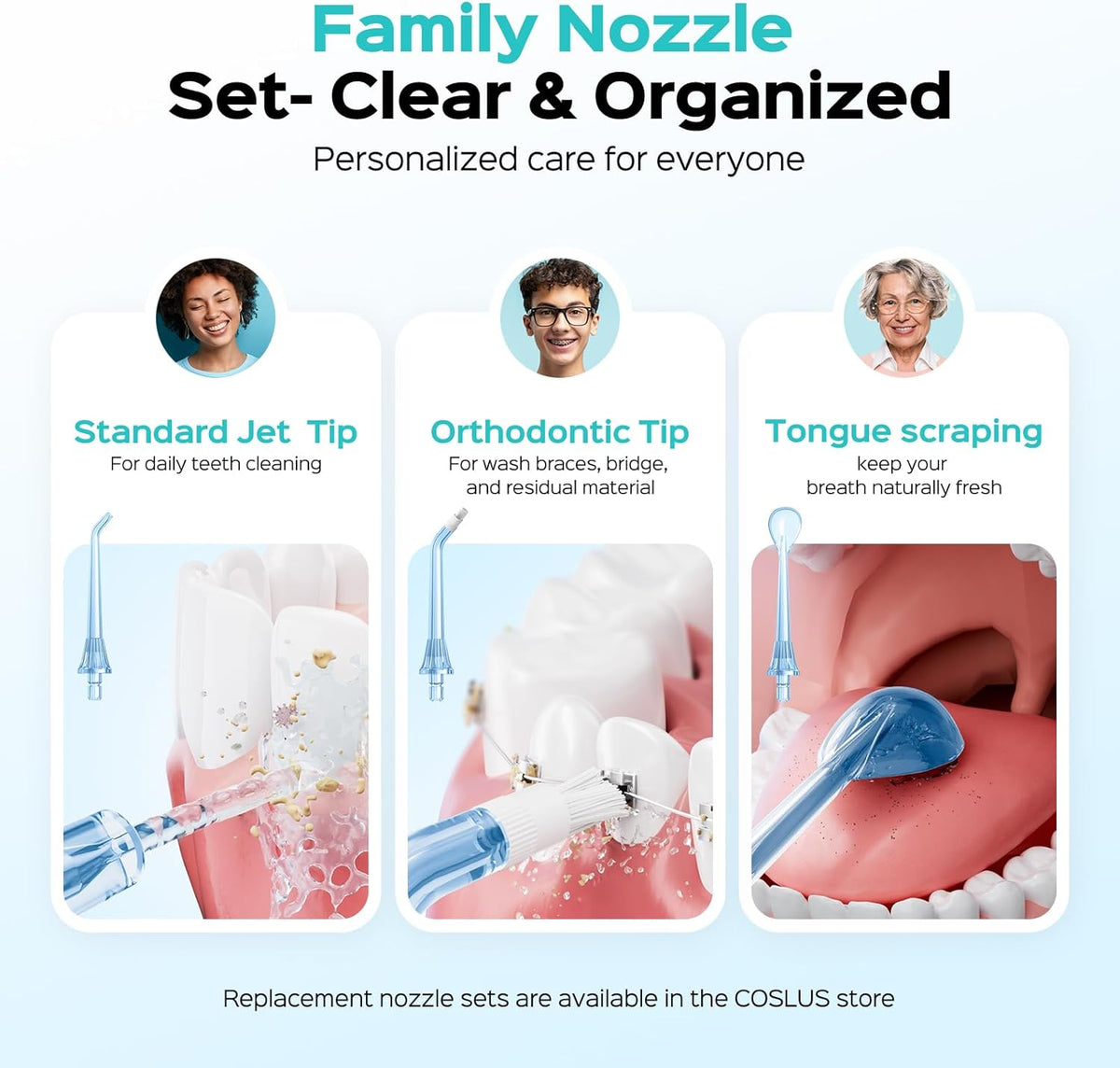 COSLUS ADA Accepted C51 Water Dental Flosser for Teeth, 3 Modes 6 Pressure | Water Dental Pick for Orthodontic, Braces, Sensitive Gums, Multiple Users, Compact for Travel Built-in Nozzle Storage, White
