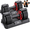 Adjustable Dumbbell Set of 2, 50LBS/100LBS Weights Dumbbell Set with Storage Box, 25lbs/50lbs Pair Adjustable Weights with Anti-slip Silicone Grip, 5-in-1/10-in-1 Quick-Lock Hand Weight Set For Home Gym Suit both Men and Women