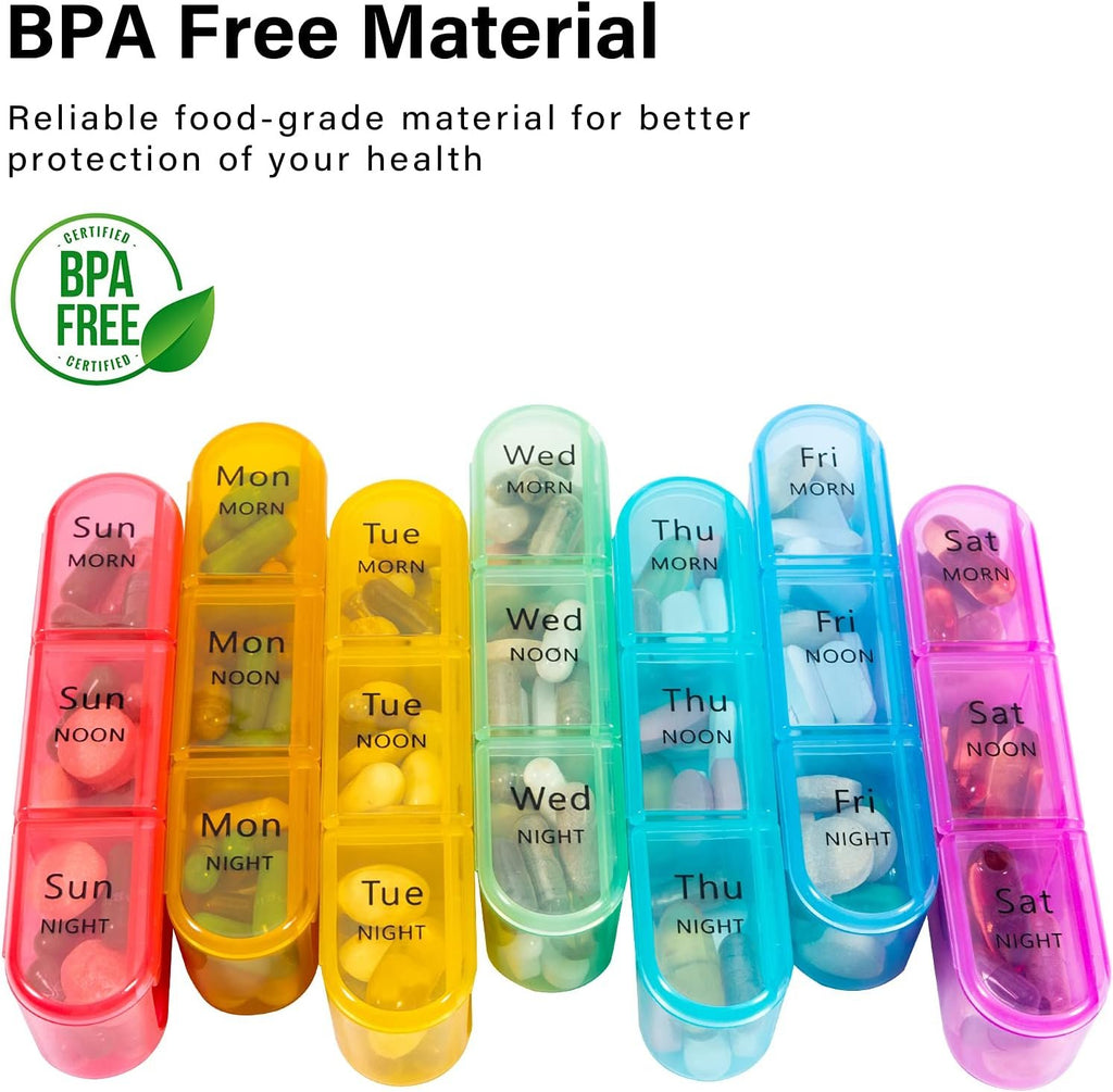Daviky Pill Organizer 3 Times a Day, Pill Box 7 Day, Weekly Travel Case