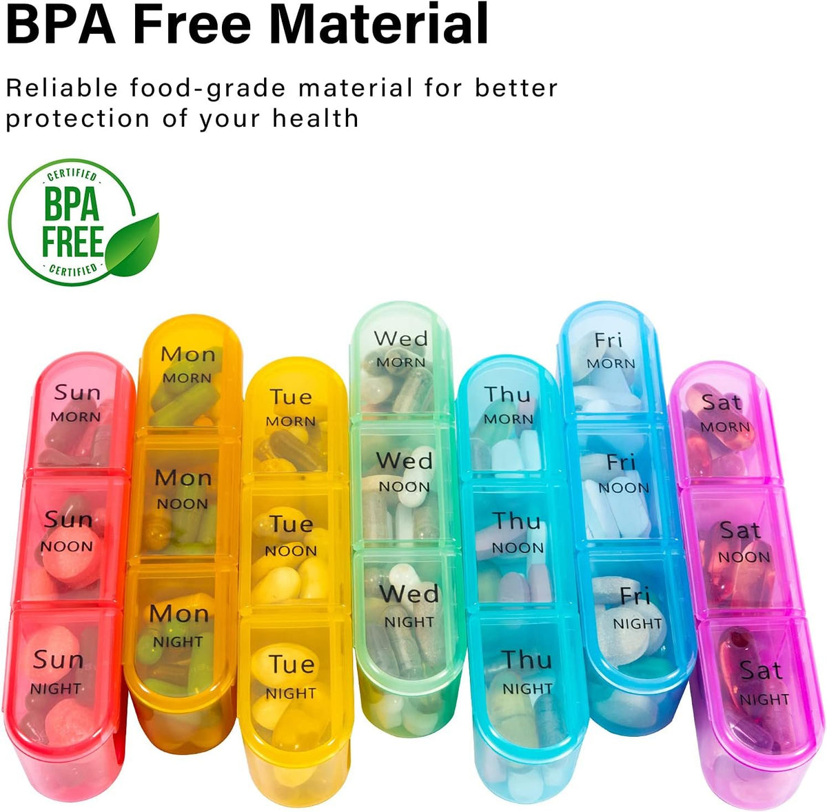 Daviky Pill Organizer 3 Times a Day, Pill Box 7 Day, Weekly Travel Case