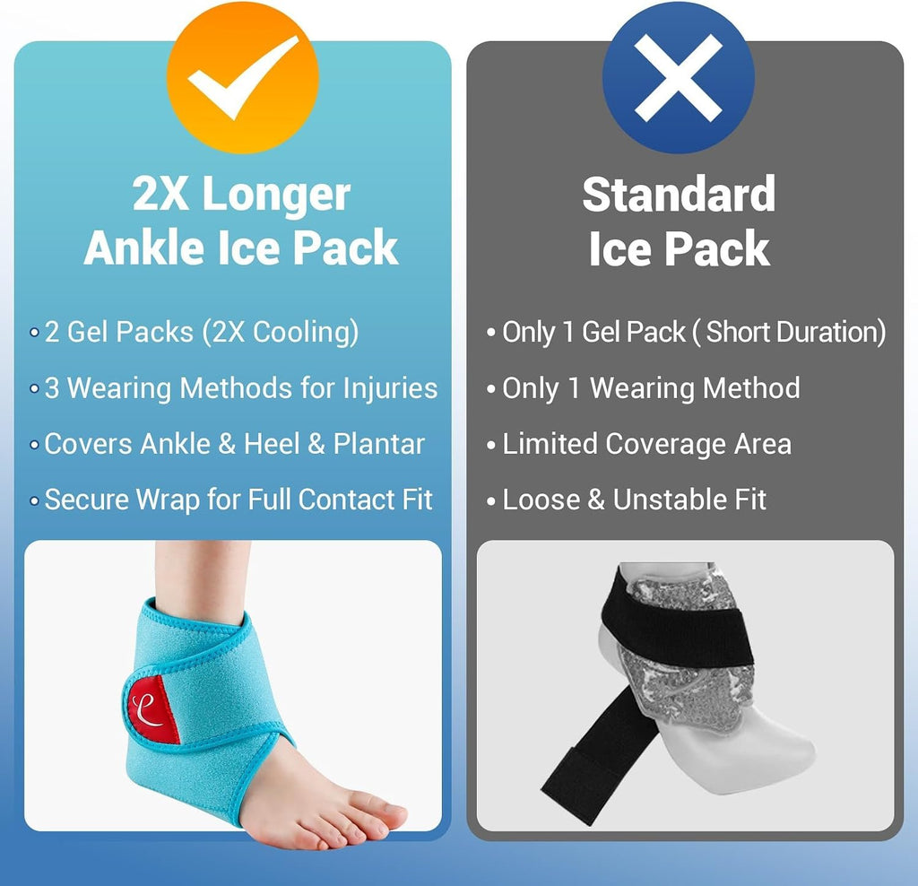 Comfytemp Ankle Ice Pack Wrap Brace for Swelling, Foot Pain Relief Reusable | FSA Eligible HSA, 2 Gel Ice Packs for Injuries Reusable, Hot Cold Compress for Plantar Fasciitis Relief, Achilles Tendonitis,