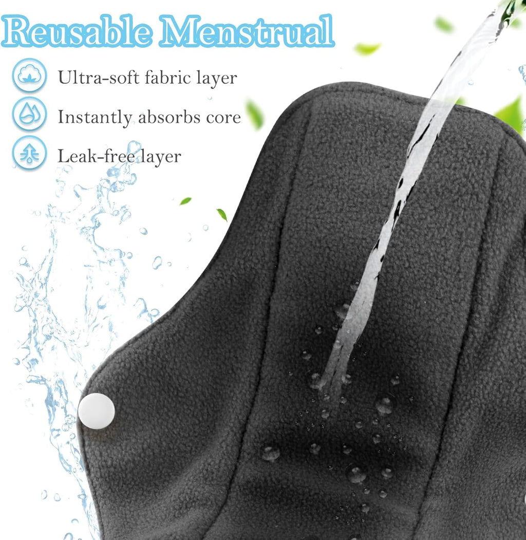 Reusable Menstrual Pads, Cloth Pads for Heavy Flow with Wet Bag, Large Sanitary Pads Set with Wings for Women, Washable Overnight Cloth Panty Pad Liners (Style c)