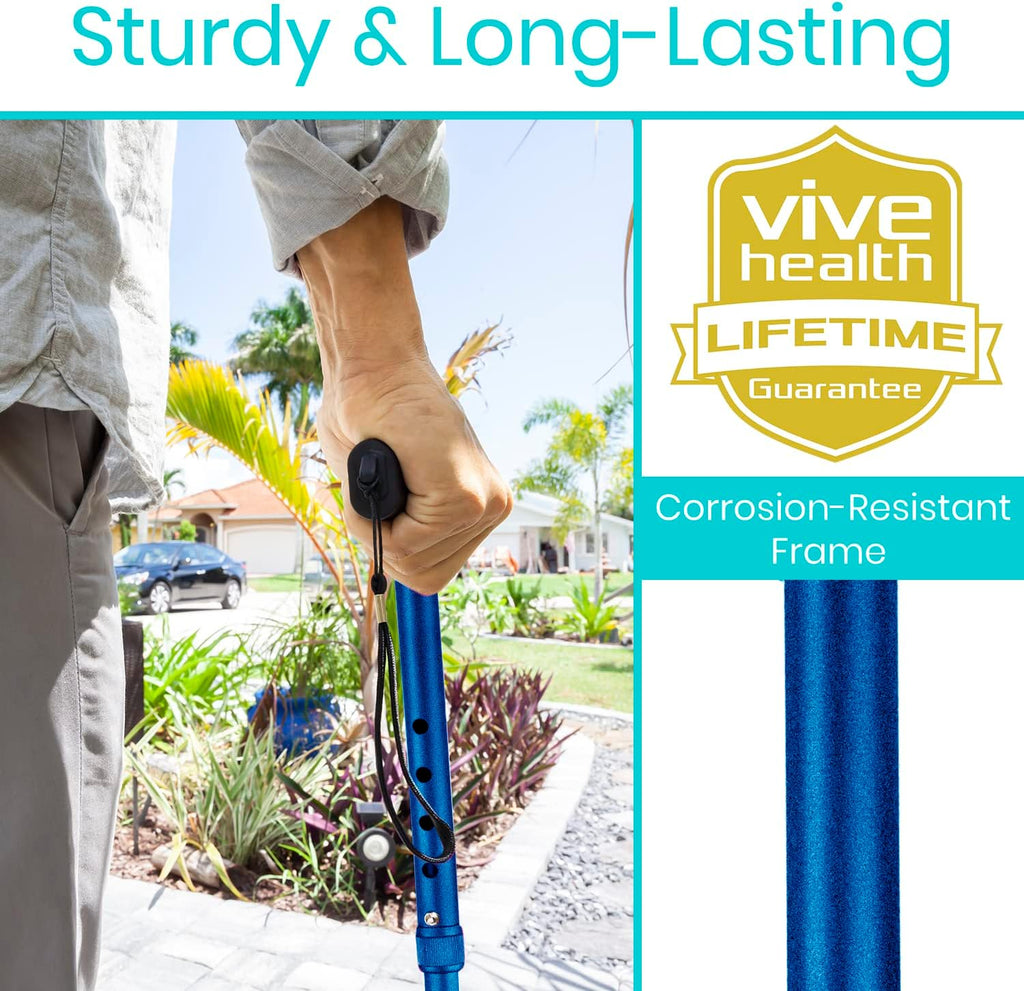 Vive Folding Cane - Foldable Walking Cane for Men, Women - Fold-up | Collapsible, Lightweight, Adjustable, Portable Hand Walking Stick - Balancing Mobility Aid - Sleek, Comfortable