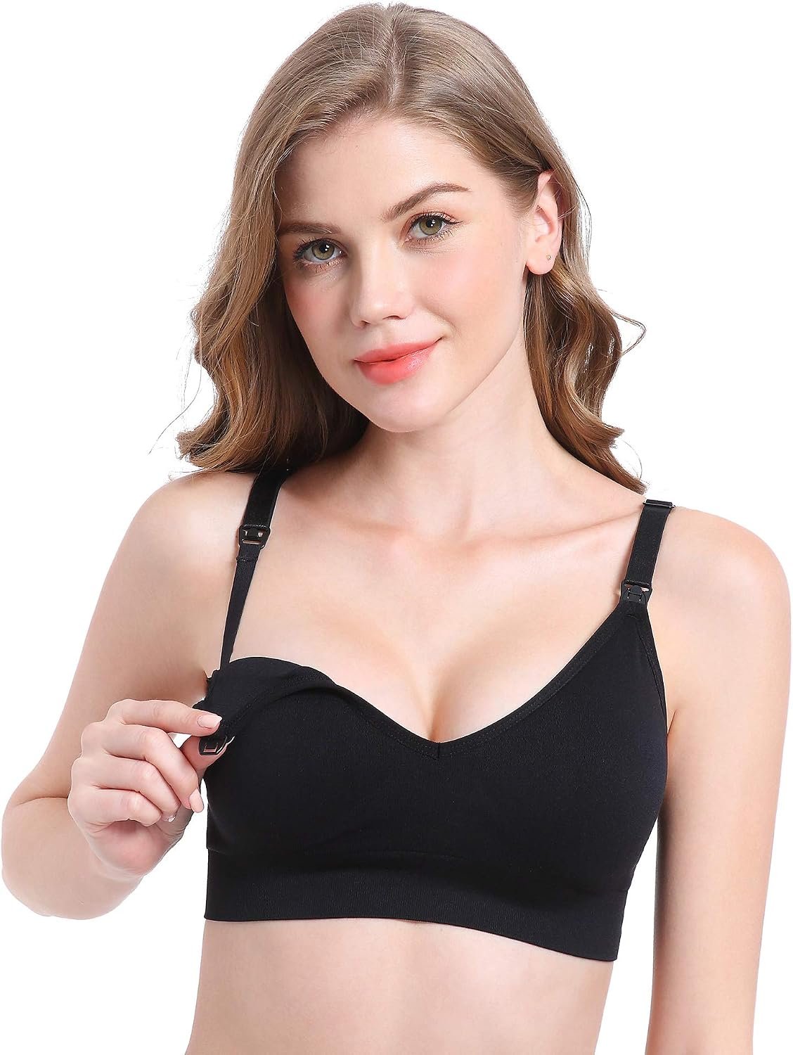 Suekaphin Nursing Bra 5pack Wireless V Neck Maternity Nursing Bra Bralette Low Cut Sleeping Breastfeeding with Extenders