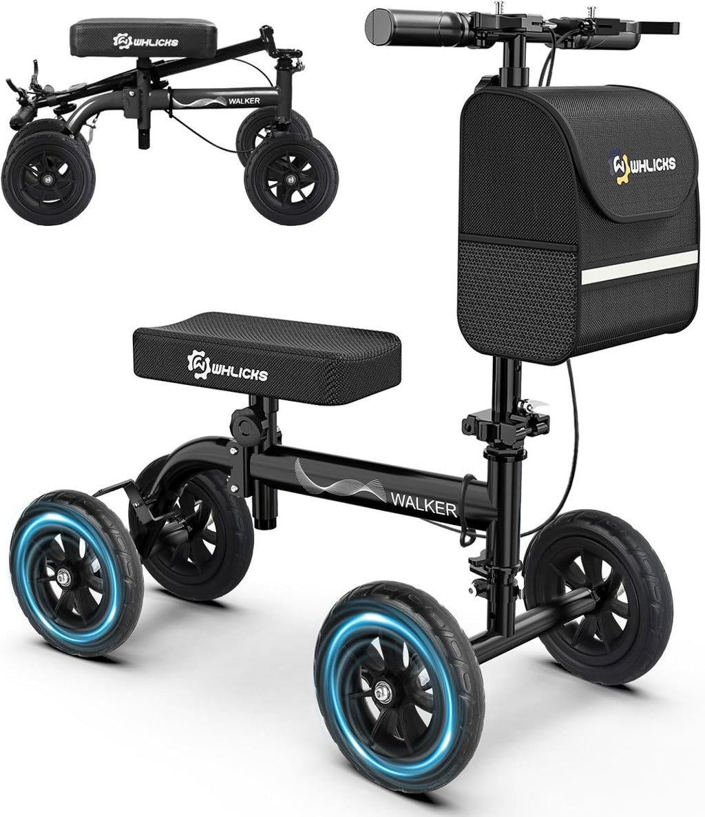 WHLICKS Foldable All Terrain Knee Scooter for Adults for Foot Injuries | Steerable Knee Walker with PU Wheels, Medical Knee Scooter for Broken Foot Injured, Lightweight Leg Scooter for Broken Ankle