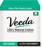 Veeda Natural Cotton Ultra Thin Panty Liners for Women - Breathable Thin Daily Liners are Always Chlorine and Toxin Free - Hypoallergenic & Comfortable Pantyliners - 120 Count