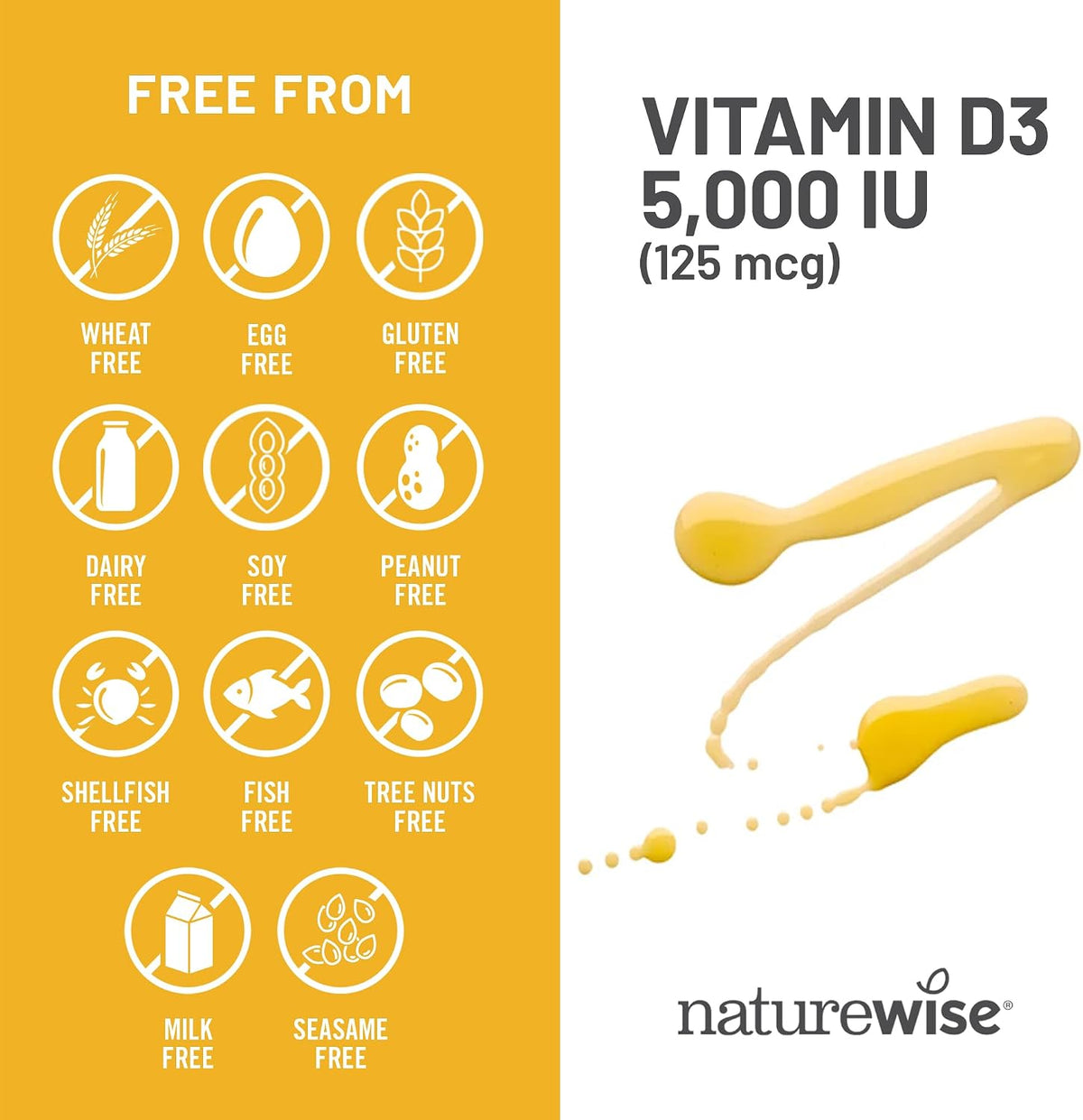 NatureWise Vitamin D3 5000IU Supplement, Bone & Immune Health, 30 Softgels