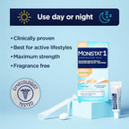 Monistat 1-Day Yeast Infection Treatment for Women, 1 Miconazole Ovule Insert & External Itch Relief Cream (9g Tube) Combo Pack, Maximum Strength