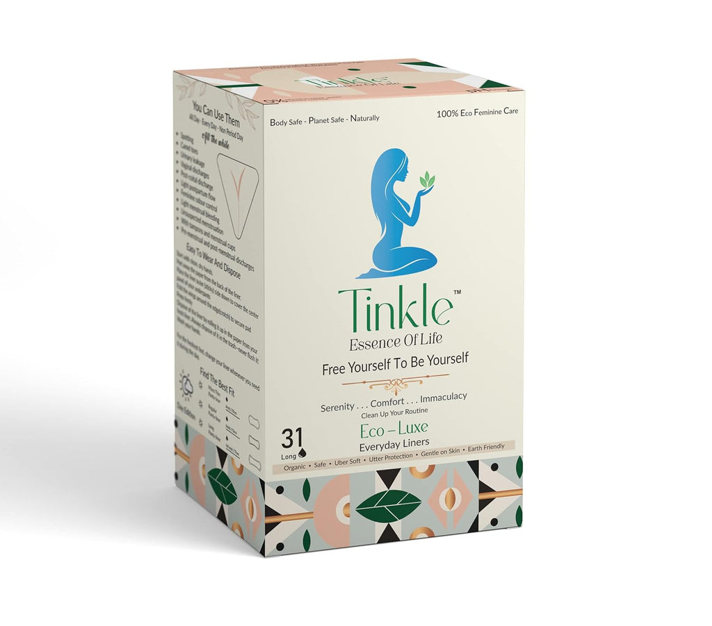 Tinkle Ecoluxe Organic Panty Liners Cotton for Women, Daily Use liners, Biodegradable, for Wetness Discharge Light Flows Stains and Leaks, 185mm, long, 117 Every day Pantyliners Pads