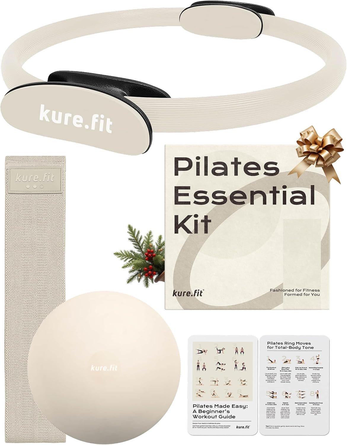 Taupe Adjustable Wrist and Ankle Weights 1lb Each Set of 2 and Beige Pilates Kit Bundle