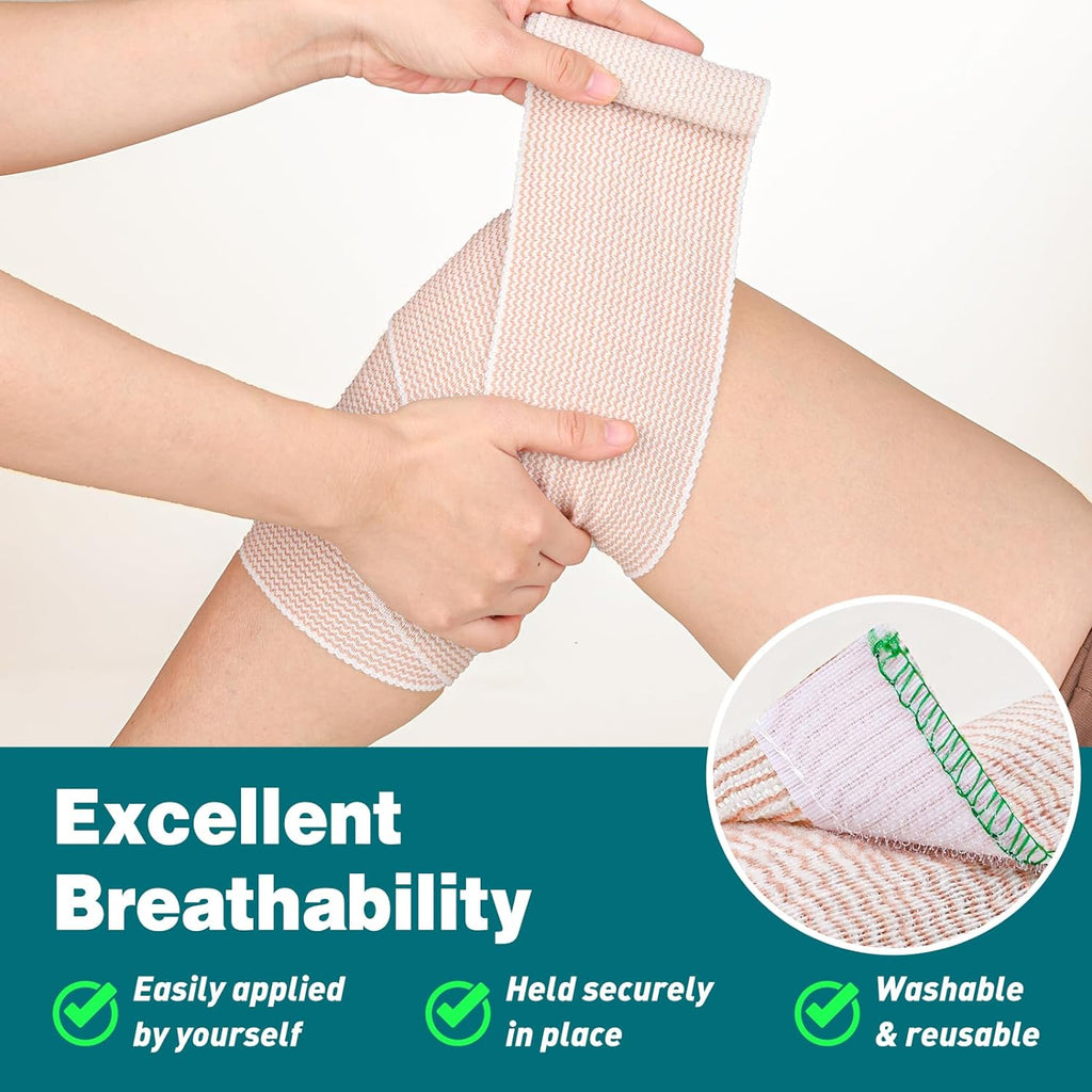 AZEN Premium 6 Pack Elastic Bandage Wrap 4 Inch, Compression Wrap Bandage for Legs, Lymphedema Wraps for Legs, Ankle, Knee, Tummy, Body, Latex-Free