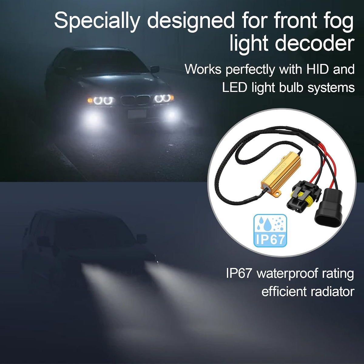 Car LED Headlight Decoders​LED Load Resistors,50W 6Ohm for 9005/9006 Bulbs Canbus Decoder Anti Flicker,Error Codes,Random Shutdown,IP67 Waterproof 4PCS (Suitable for 9005/9006 Bulbs)