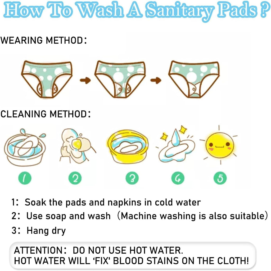 Reusable Menstrual Pads, Cloth Pads for Heavy Flow with Wet Bag, Large Sanitary Pads Set with Wings for Women, Washable Overnight Cloth Panty Pad Liners (Style c)