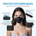 akgk KN95 Face Mask 50 PCS, Breathable Protection Masks, 5-Ply KN95 Black Masks, Cup Dust Safety Masks