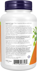 NOW Foods Supplements, Energy Dietary Supplement (lncludes B Vitamins, Green tea, Panax Ginseng and Rhodiola), 90 Capsules