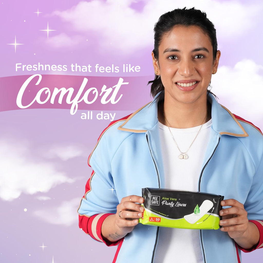 PEESAFE Aloe Vera Panty Liners (Pack of 50 Liners) | Curvy Design For Extra Comfort | Cottony-Soft Surface With 185mm Wide Optimal Coverage