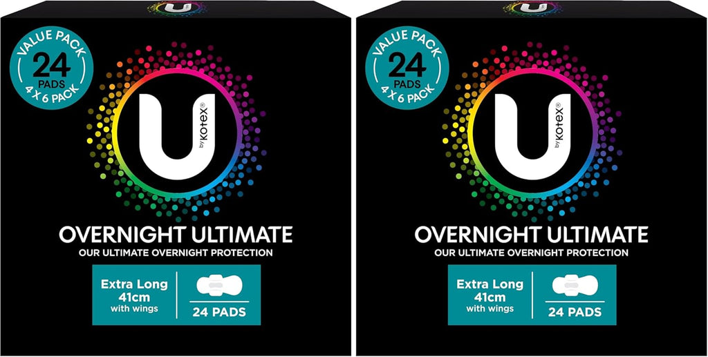 U BY KOTEX Extra Overnight Ultimate Pads with Wings 24 Count (4 x 12 Pack)