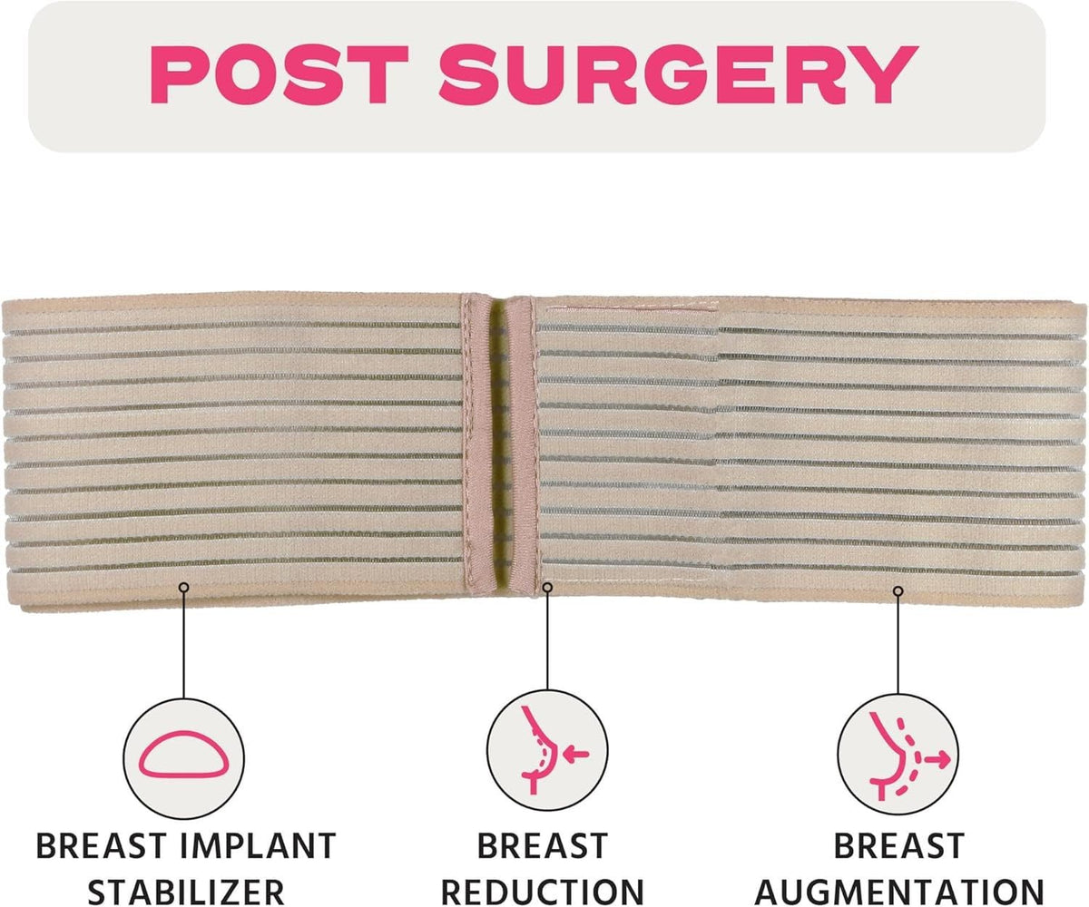 Breast Implant Stabilizer Band, Post-Surgery Breast Stabilizer Band - Chest Compression Wrap for Women, Ideal for Breast Augmentation, Reduction and More