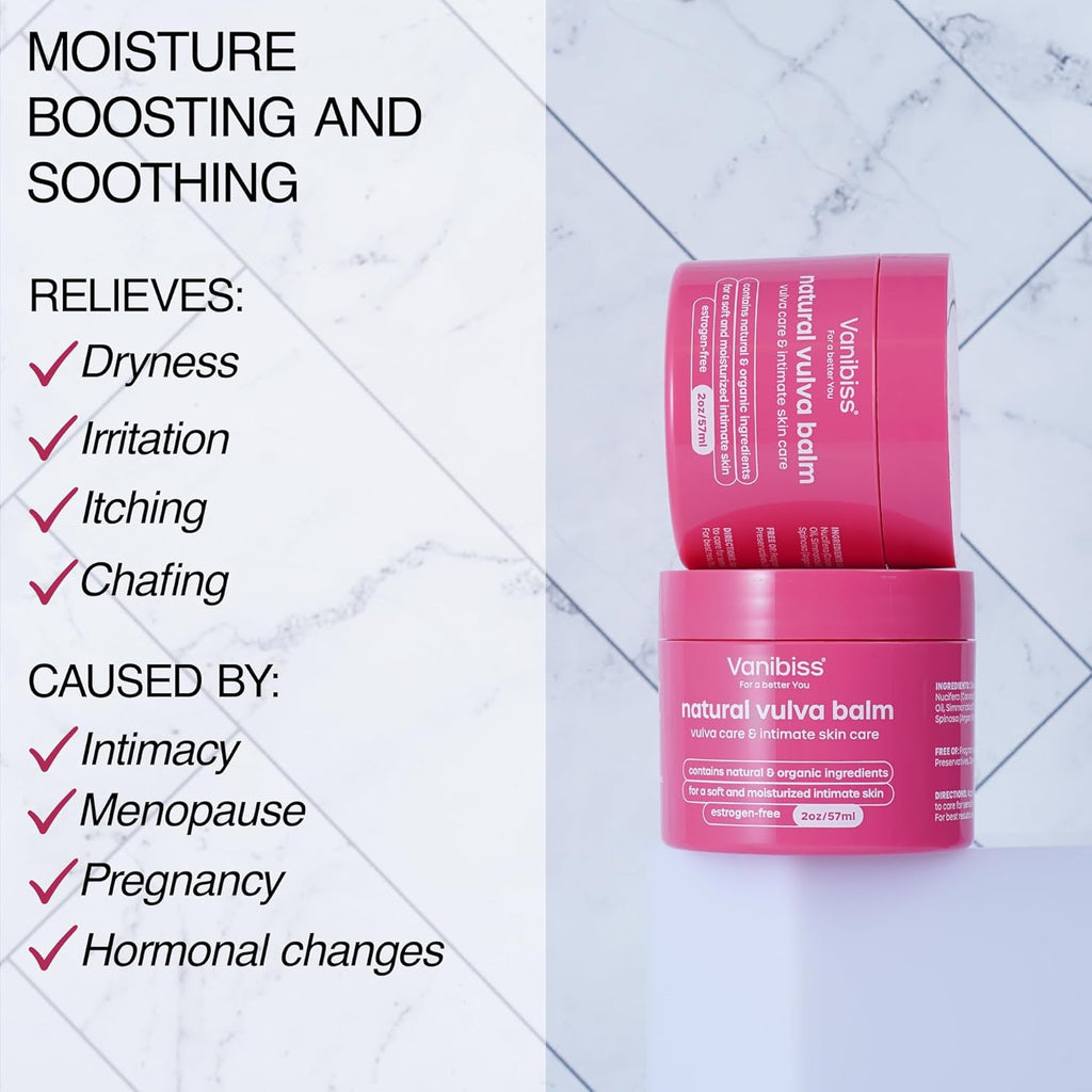 Vanibiss Natural Vulva Balm, Estrogen-Free Vaginal Moisturizer for External Use, Intimate Skin Cream for Dryness, Irritation and Itching, Daily Vulva Hydration and Menopause Comfort for Women (2 oz)