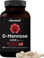 Double Strength D-Mannose with Cranberry Pills, 1000mg Per Serving, 200 Capsules, 2 in 1 Formula, Flush Impurities, Supports Urinary Tract Cleanse in Women and Prostate Health in Men