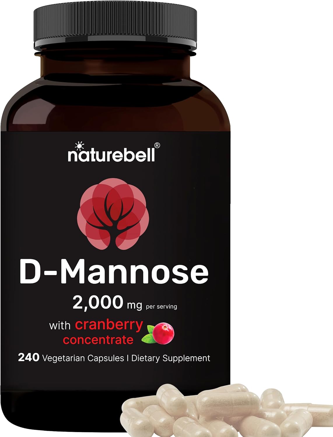 Double Strength D-Mannose with Cranberry Pills, 1000mg Per Serving, 200 Capsules, 2 in 1 Formula, Flush Impurities, Supports Urinary Tract Cleanse in Women and Prostate Health in Men