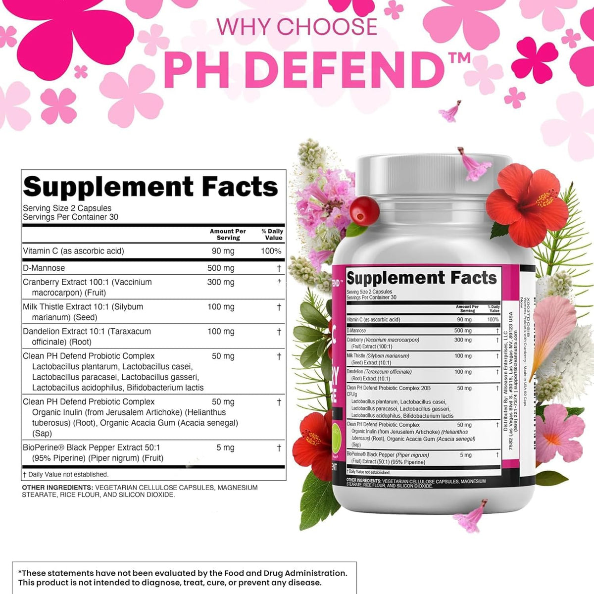 Vaginal Probiotics for Women with Cranberry, D-Mannose, Prebiotics, pH Balance Support, Feminine Health, Urinary Tract Cleanse – Capsule Alternative to Gummies – 60 Count