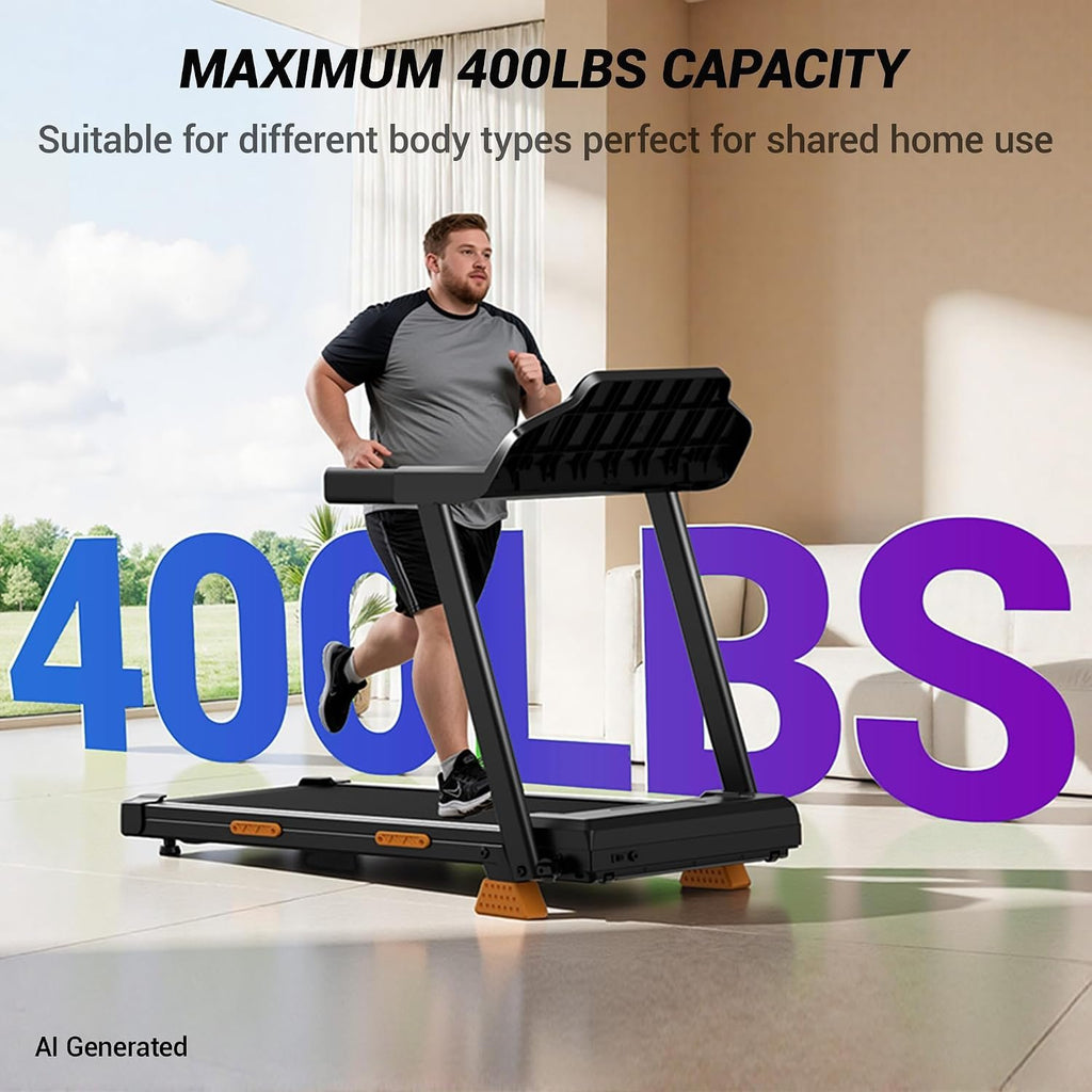 CURSOR FITNESS 16% Incline Treadmills for Home Small with 3 LED Displays | 400LBS Capacity Foldable Walking Pad Treadmill with Low Noise 3.0HP Motor, Portable Treadmill 0.6-7.0MPH