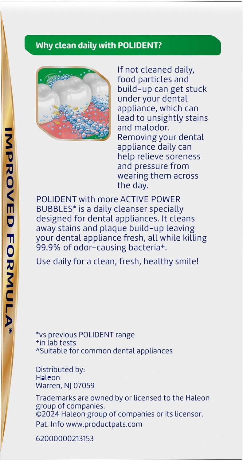 Polident Antibacterial Dental Appliance Cleanser Tablets, 90 Count (2 Pack)