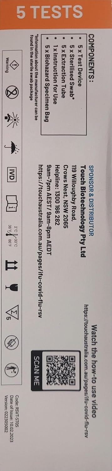 TouchBio RSV, Flu A/B & COVID-19 Rapid Antigen Test- For Self-Testing | 05 Test Kit